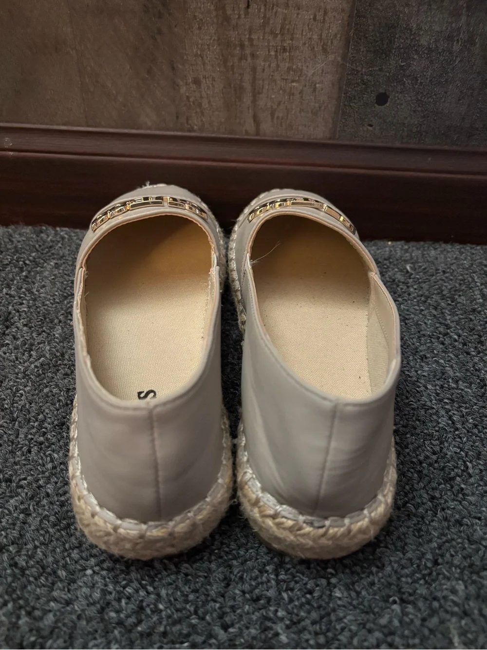 GUESS Taupe Slip-On Espadrilles with Gold Logo